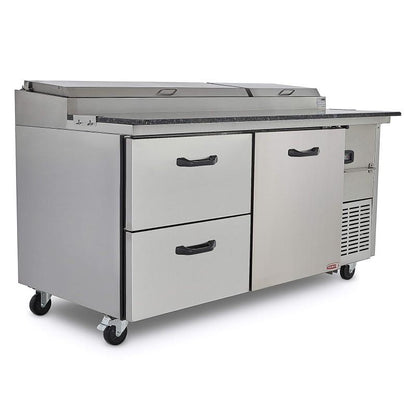 MESA FRÍA PARA PREPARACIÓN DE ALIMENTOS DE 1 PUERTA + 2 CAJONES PTP21