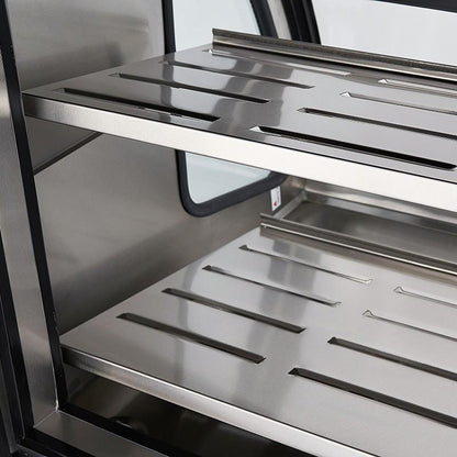 VITRINA EXHIBIDORA VIDRIO PLANO ACERO INOXIDABLE DRD3-AI